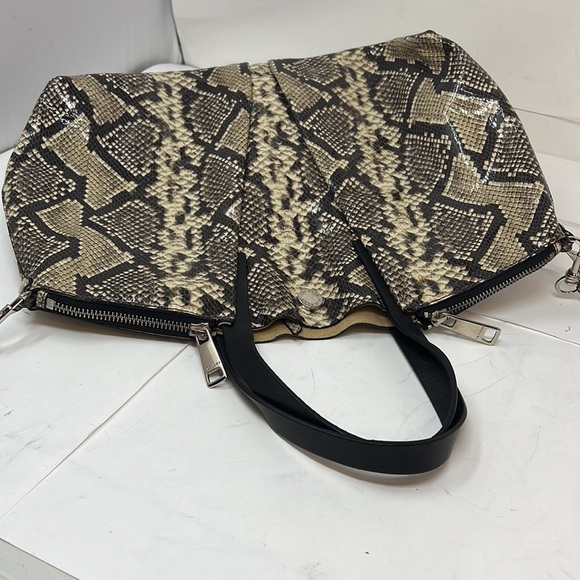 Orciani Snakeskin Print Patent Leather Tote Double Zip Shoulder Bag Italy - Picture 12 of 15